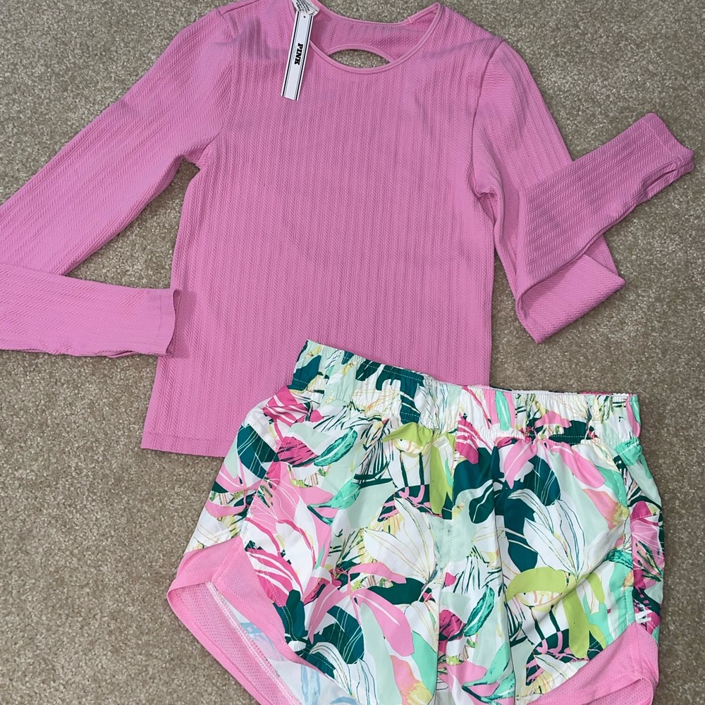 Victoria Secret Pink Top(keyhole on back) supppppper cute!)and Floral Shorts Set
